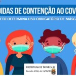 Decreto determina uso obrigatório de máscara facial em estabelecimentos e em vias públicas no município de Tavares