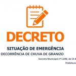 Decreto Municipal nº 5.848, de 19 de agosto de 2020 declara situação de emergência no Município de Tavares afetado por chuva de granizo